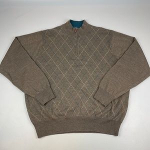 Peter Millar Mens Size XL 100% Merino Wool Pullover Sweater Argyle Taupe